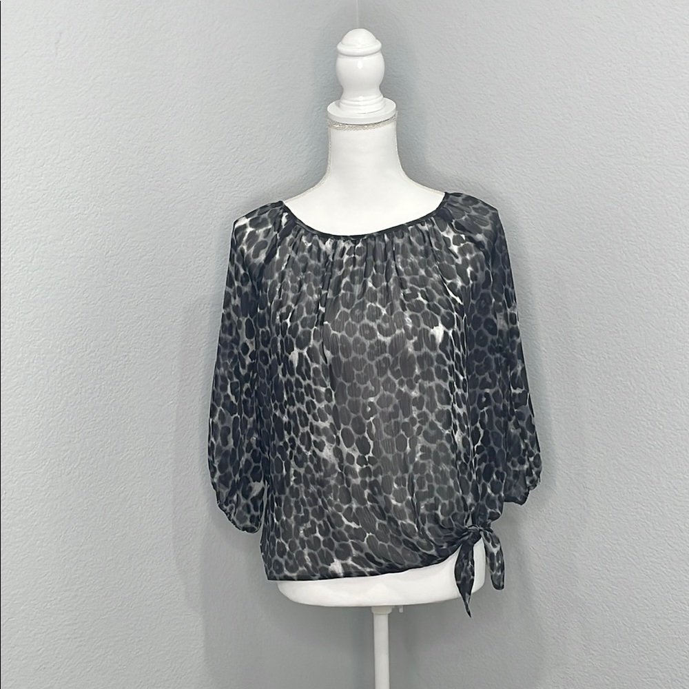 Black and White Tie Front Blouse